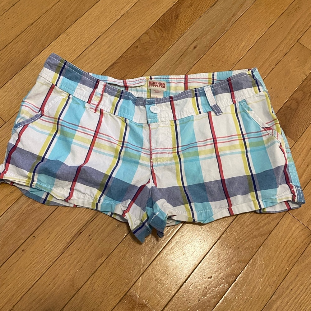 Mossimo Plaid Cotton Women’s Shorts - Light Blue & White